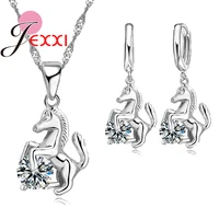 best trendy horse design pendant 925 sterling silver fine jewelry cubic zircon necklace earring for women wedding set gift
