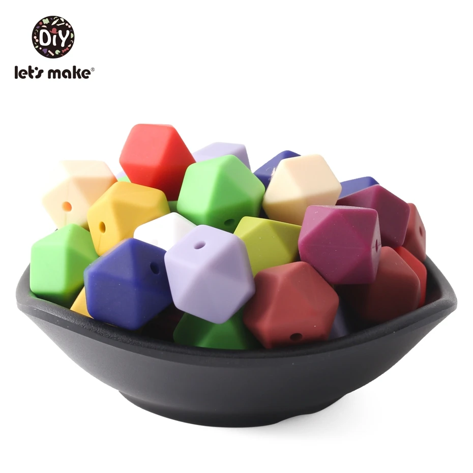 Let's Make-Cuentas de silicona octogonales para beb&eacute;, juguete sensorial cl&aacute;sico para masticar, sin BPA, joyer&iacute;a artesanal, colgante de enfermer&iacute;a, 14mm, 30 Uds.-0