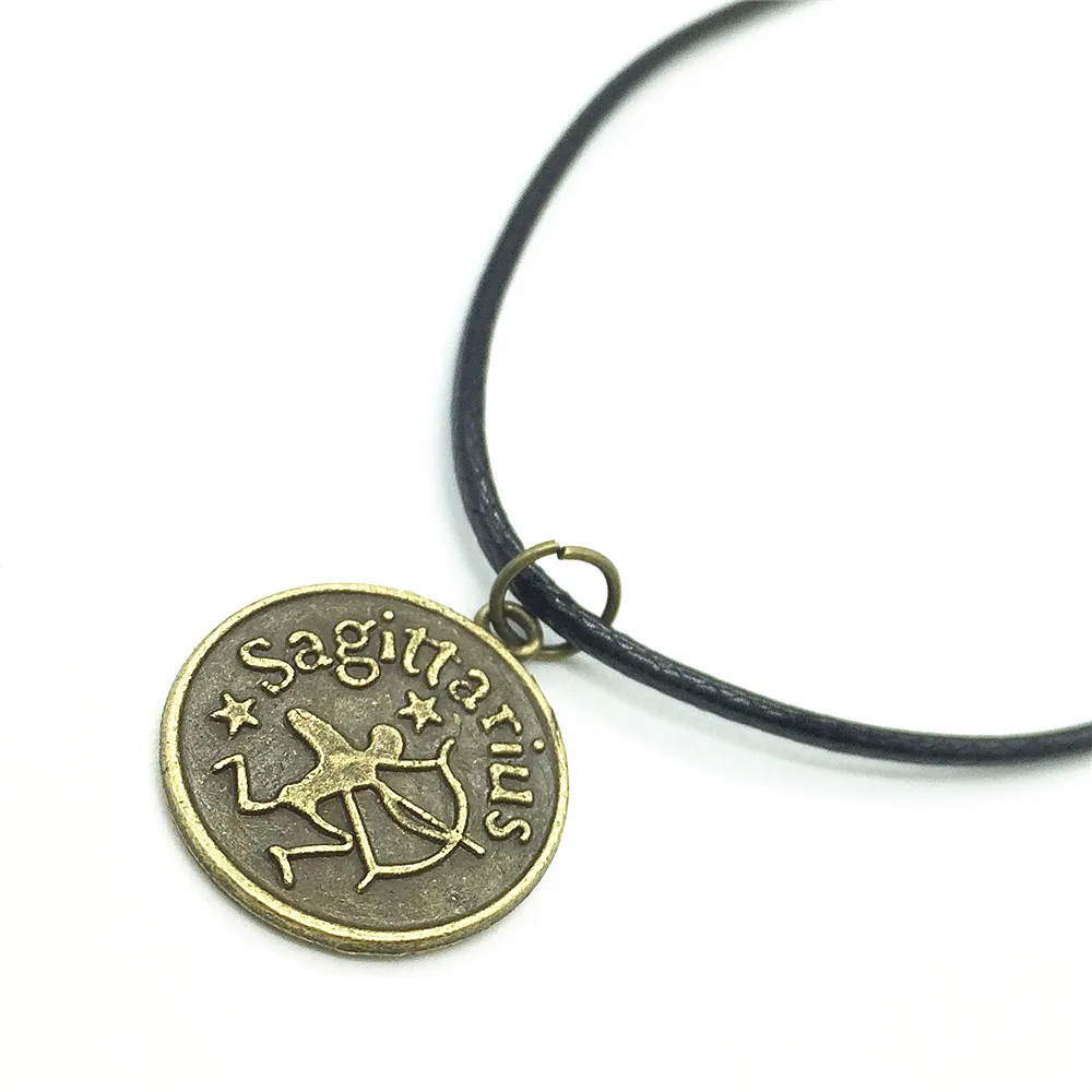 Цепочка колье из черной кожи с 12 знаками созвездий|male jewelry|collier chainenecklace women |