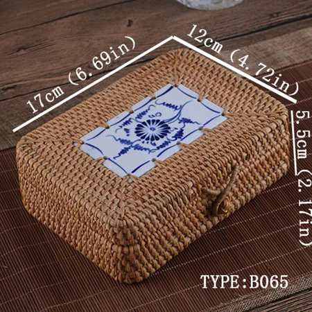 170X120X55MM B065 Ротанговая коробка для хранения с крышкой квадратная и круглая ручная работа шкатулка Органайзер деревянные корзины для мелочей пуэр чай винтажный подарок - Цвет: 170X120X55MM B065