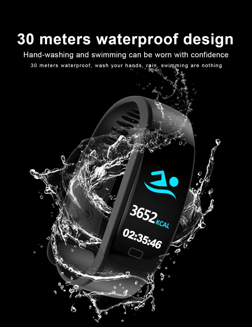 F64 30m Waterproof Smart Bracelet Fitness Tracker Step Counter Band Alarm Clock Vibration Wristband For Iphone Android | Электроника