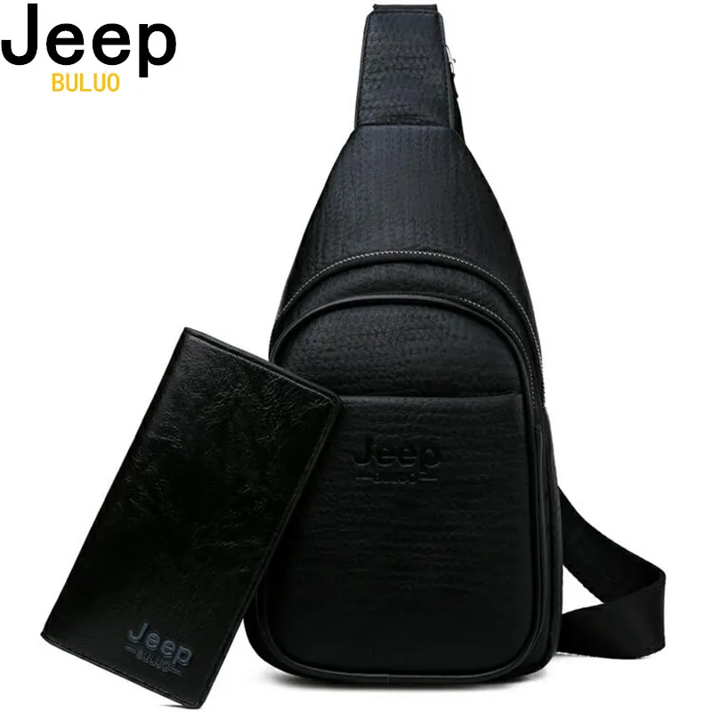 Мужская однолямочная заплечная сумка jeep buluo черная повседневная на плечевом