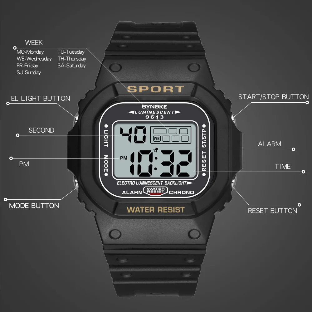SYNOKE часы мужские цифровые водонепроницаемые военные спортивные студенческие