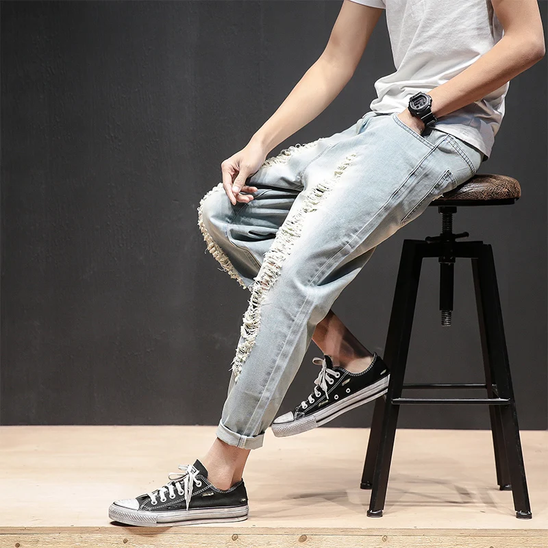 Летние мужские свободные джинсы модные 2019 весенние зауженные повседневные с
