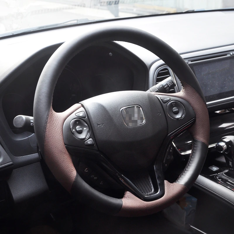 Блестящий пшеничный черный коричневый кожаный чехол на руль для Honda Fit- City- Jazz- HR-V HRV