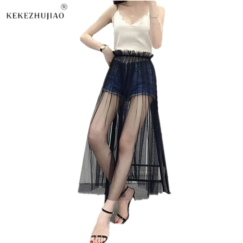 Сетчатая юбка Новинка лета 2018 плиссированная длинная Однослойная макси Женская