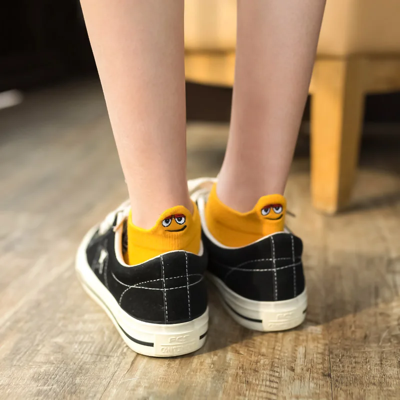 20Pairs/Lot Women Cotton Socks Face Smile Summer Fun Sugar Color Cute Cartoon Wholesale Embroidery Short Solid Casual Ankle Boat