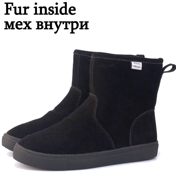 Женские зимние полусапоги из натуральной кожи из модной коллекции года. Мужские и женские ботинки. Зимние женские ботинки карамельных оттенков. Размеры 35-45 - Цвет: all black with fur