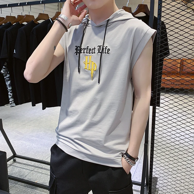 Лето 2019 Новая мужская футболка без рукавов кепка хлопок Английский алфавит