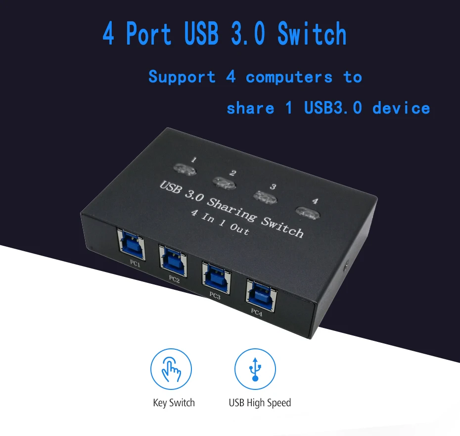 USB 3,0 концентратор usb распределительный переключатель KVM коммутатор адаптер коробка 4 компьютера общий доступ 1 USB устройство концентратор принтер сканер с 4 кабелями