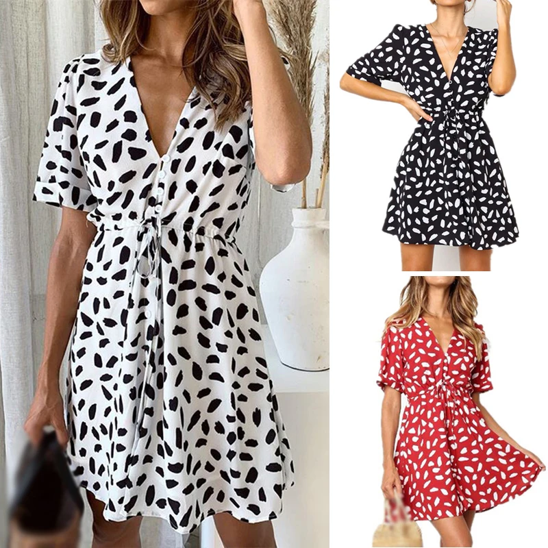 Горячая Распродажа летнее платье женское Повседневное с глубоким v образным