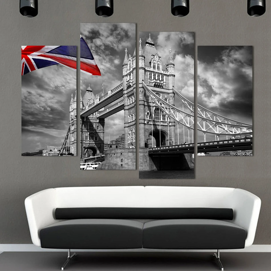 Мода 4 шт./лот современные стены Картины мост посмотреть большой холст