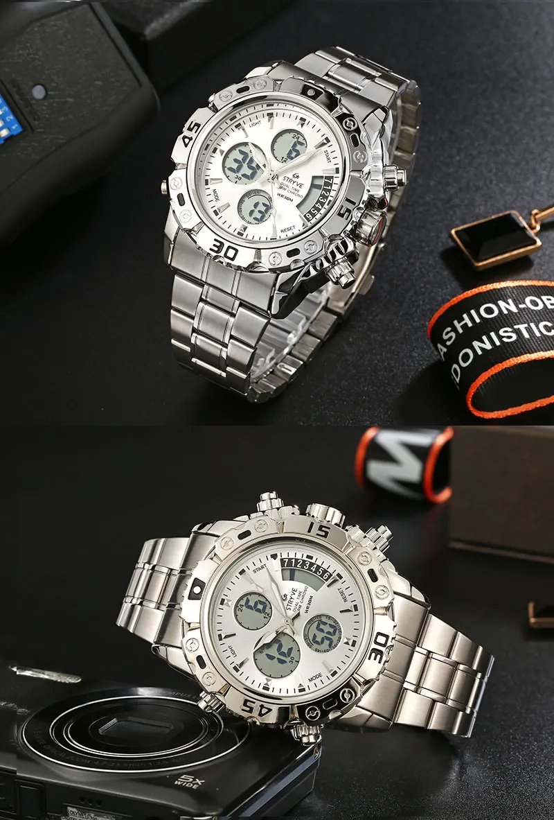 STRYVE Montre Homme новые мужские часы спортивные водонепроницаемые цифровые кварцевые аналоговые с датой часы Неделя светодиодный Heren Horloge