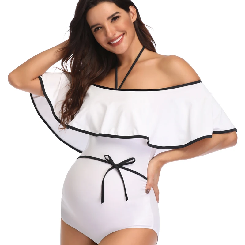 Купальник для беременных OkayMom Одежда сексуальный купальник с лямкой на шее Белые