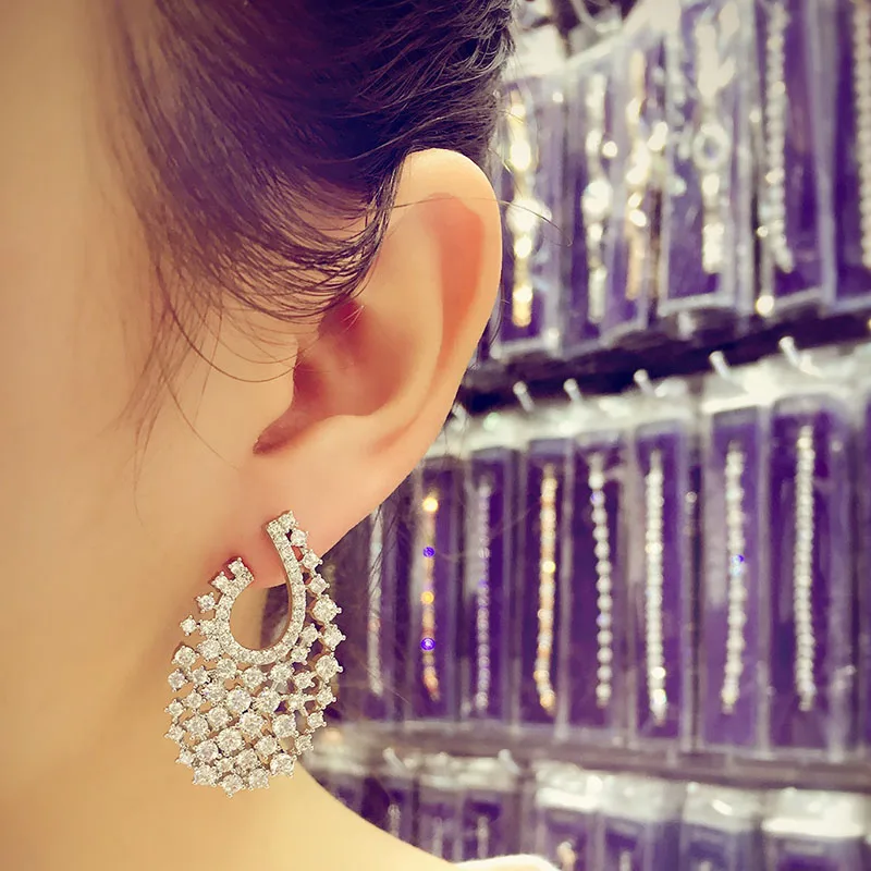 Европейские и американские женские серьги AAA кубический цирконий посеребренные