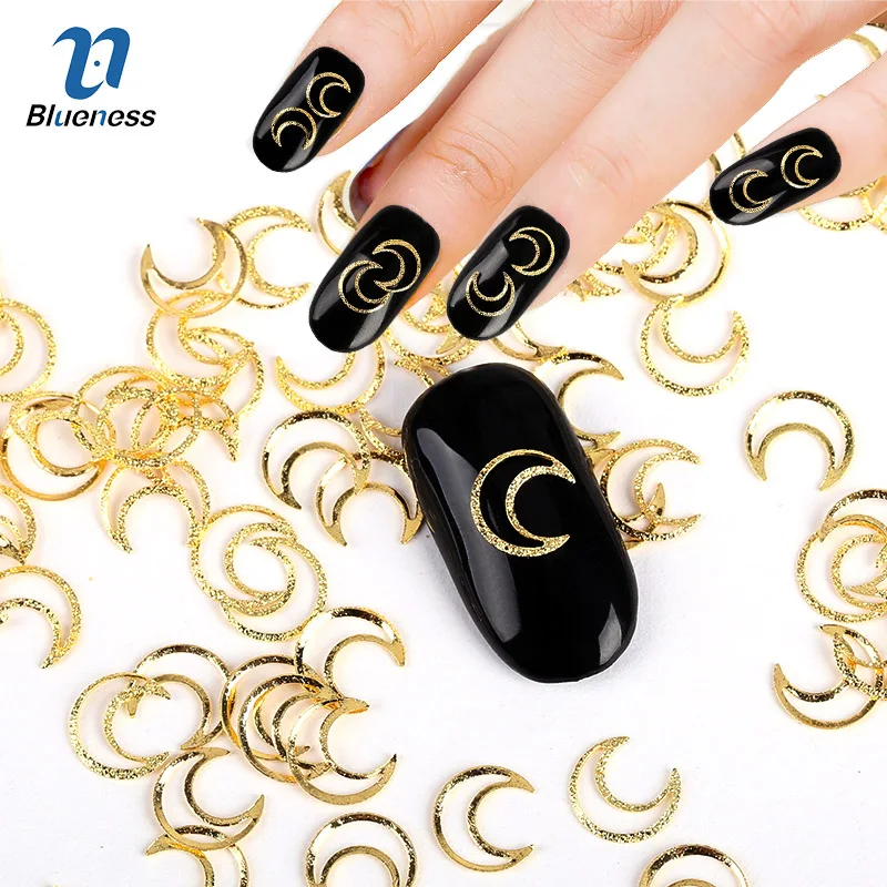 Blueness золото серебро Металл полый Луна 3D украшения ногтей художественные