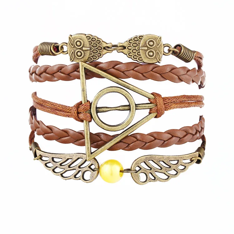 2015 Fine Jewelry Multilayer Leather Bracelet Fashion Mask Jesus Anchors Infinity Heart Owl Wings Charm Bracelets Pulseira | Украшения и