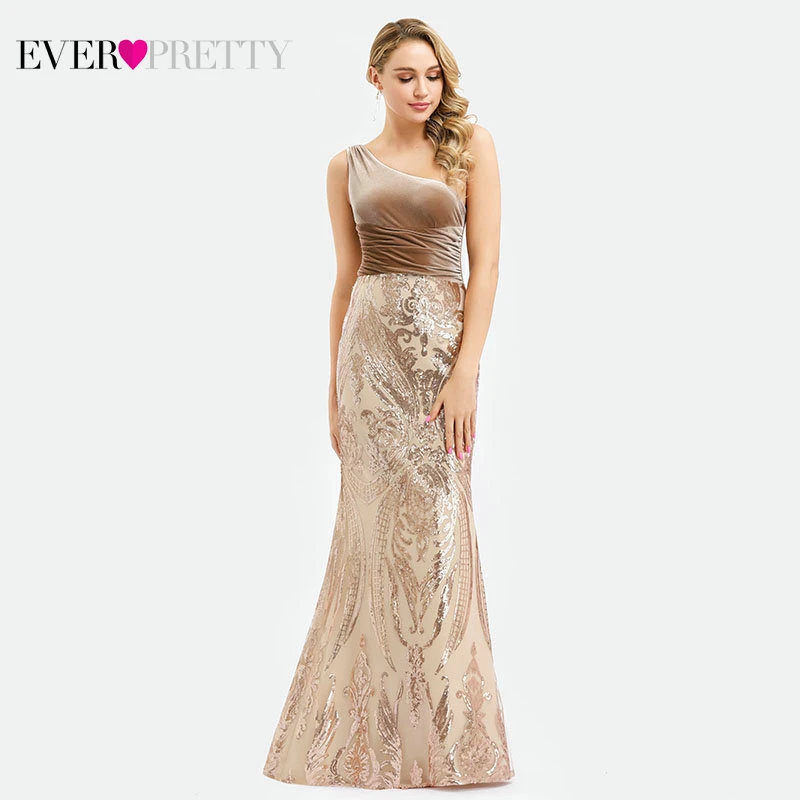 Длинные вечерние платья-русалки Ever Pretty, бордовое платье с V-образным вырезом, без рукавов, EZ07767, лето - Цвет: EP00970RG-Gold