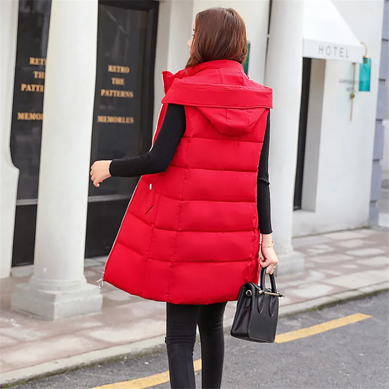 Осенне-зимний женский хлопковый жилет, новинка, куртка средней длины без рукавов, толстый Свободный жилет большого размера, L-5XL жилет с капюшоном для девушек DD0793