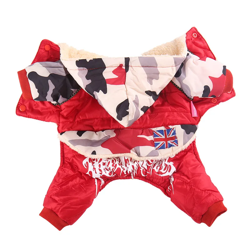 Red Camouflage Зимняя теплая одежда для маленьких собак Водонепроницаемая камуфляжная куртка для питомца с капюшоном французский комбинезон для бульдога чихуахуа - Цвет: Red Camouflage