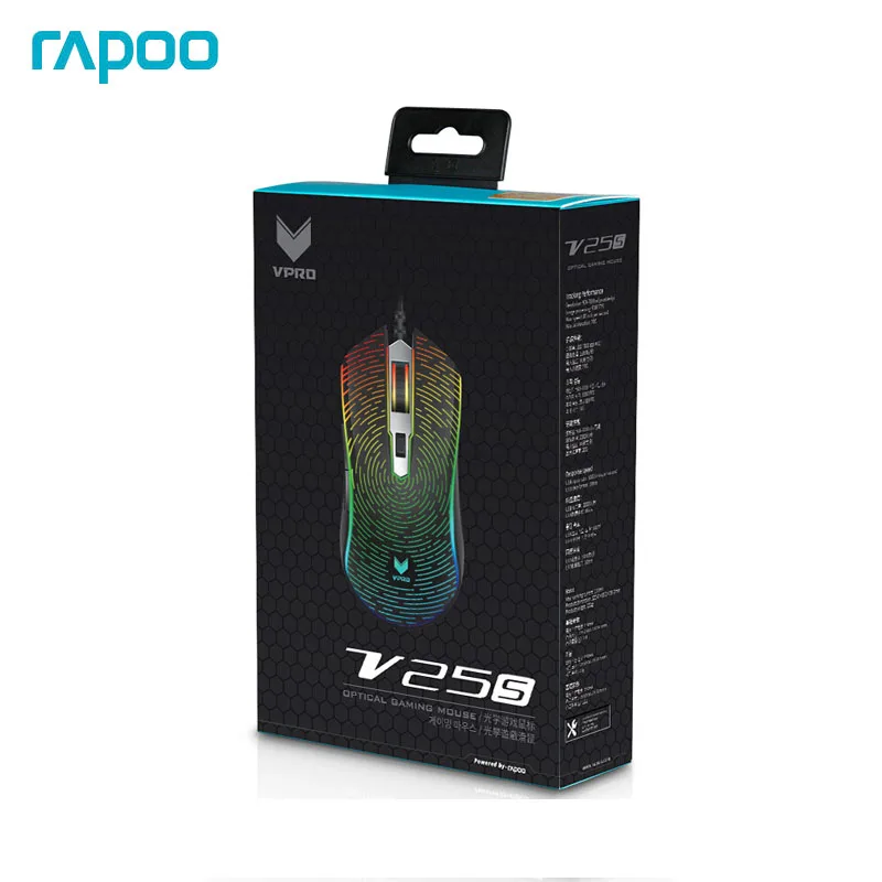 Оригинальная игровая мышь Rapoo V25S RGB проводная Настольная с 7000DPI для мыши