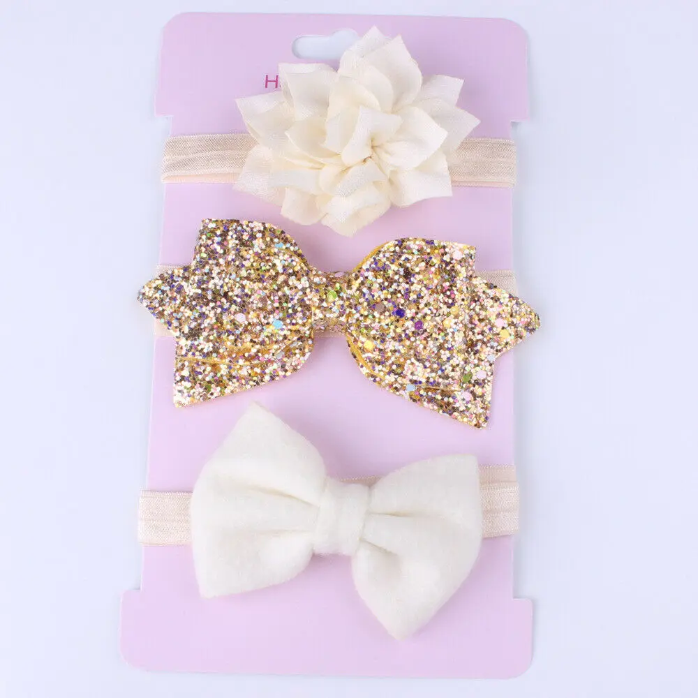 accessoriesheadwear 3 шт./компл. Симпатичные носки для маленьких девочек повязка на голову с бантом для новорожденных эластичный повязка для волос с реквизит для фотосессии, опт, подарок - Цвет: Cream coloured