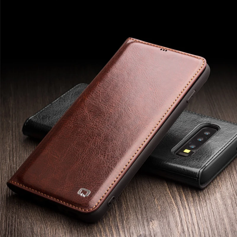 QIALINO чехол из натуральной кожи для Samsung Galaxy S10 Plus бумажник с откидной крышкой
