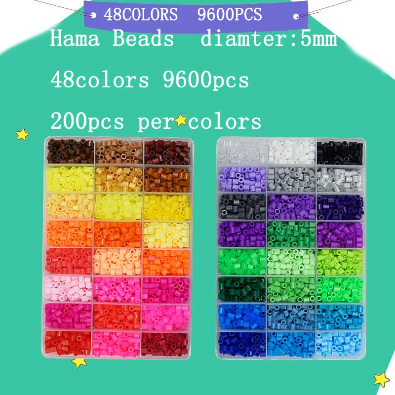 48 цветов бусины Hama 5 мм Perler 9600 шт. для рукоделия сделай сам блоки плавких