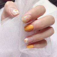 ins mango yellow pure color poached egg cartoon pattern false nails cute summer fake nails lady full nail tips