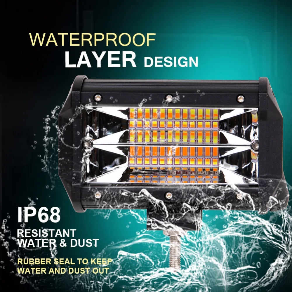 

ECAHAYAKU 5inch 72W Led Work Lights 4000K 6000K Strobe Car Driving Lamp Offroad Light Bar Flood For 4x4 Trucks Off-road Vehicles