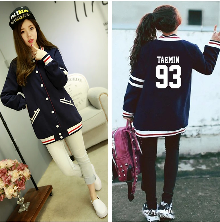 Фото Kpop SHINee Hoodie Long Section Baseball Uniform Jacket Sweatershirt K-pop Clothes long Coat womens clothing sweatshirt harajuku Женская Kpop SHINee Hoodie Long Section Baseball Uniform Jacket Sweatershirt K-pop Clothes long Coat womens clothing sweatshirt harajuku Женская