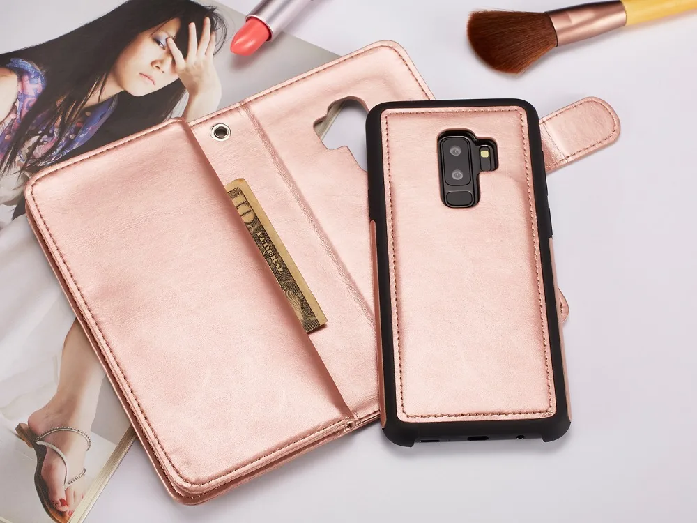 Чехол для samsung galaxy S8 S9 plus + роскошный кожаный чехол кошелек телефона 2 в 1 fundas 9