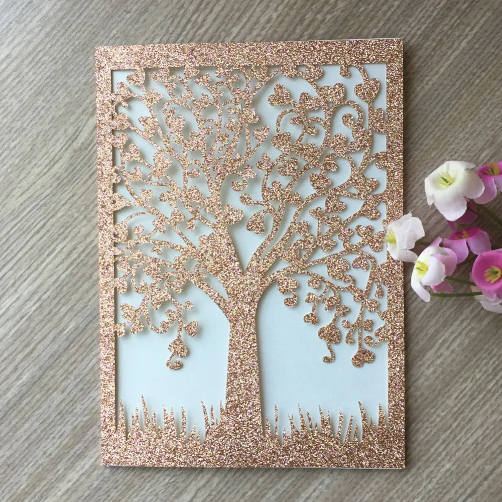 100pcs/lot Personalized Laser Cut Elegant Wedding Invitations Tree Pattern Birthday Party Decorations Blessing Card | Дом и сад