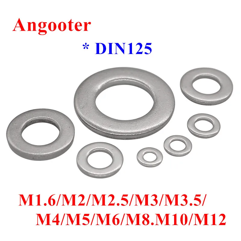 

100pcs DIN125 ISO7089 GB97 M1.6 M2 M2.5 M3 M3.5 M4 M5 M6 M8 304 stainless steel Flat machine washer Plain Washer Gasket