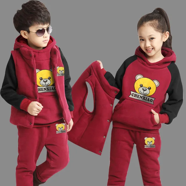 

Girls Boys Clothing Set Autumn Winter Hoodies+Vests+Kids Pants 3 Pcs Kids Sport Suit Boys Clothing Sets Hooded Coat Suits