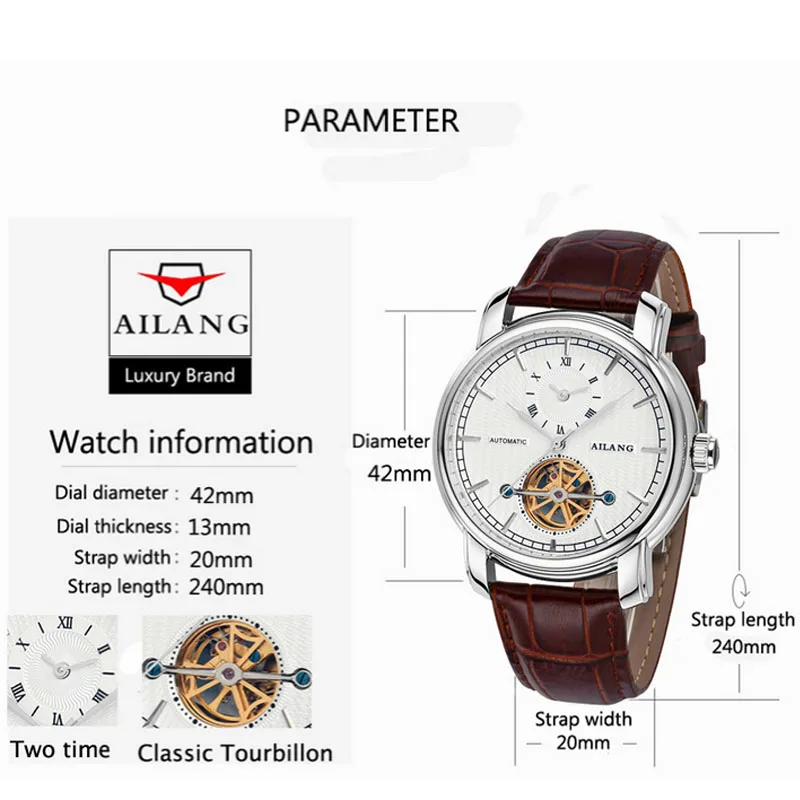 AILANG высококачественные мужские часы Топ бренд класса люкс Tourbillon механические
