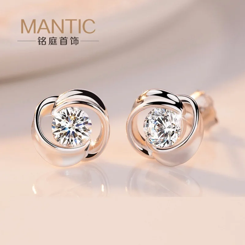 Authentic 925 Sterling Silver Beautiful fashion roses Clear CZ Stud Earrings for Women Fine Jewelry Bijoux MT0031 | Украшения и