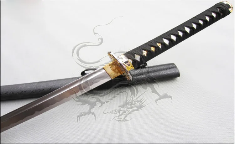 S0274 Золотой бамбуковый оставить самурайский меч катана щетка HAMON BLADE W/ножны