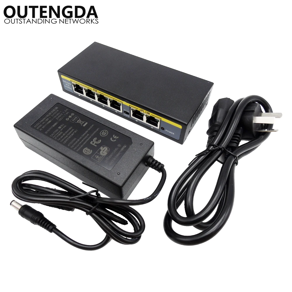 Коммутатор PoE Power Over Ethernet с 4 + 2 портами подходит для камер видеонаблюдения Hikvision