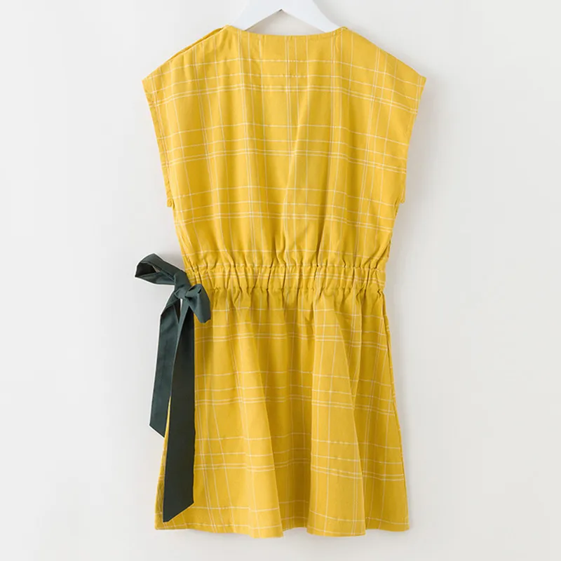kids &amp big girls summer mustard cotton casual flare dresses children girl fashion cute bow party dress clothing 3 to 12 years | Детская
