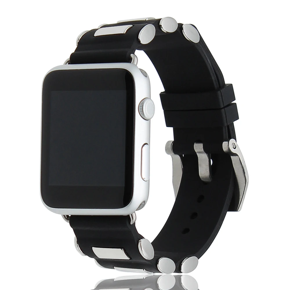 Силиконовый ремешок для часов Ремешок для iwatch Apple Watch 38 мм, 42 мм из нержавеющей стали резной Тан Туфли с ремешком и пряжкой наручный ремень браслет черный