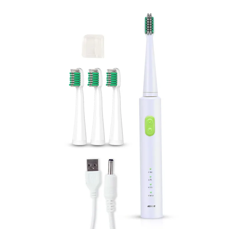 Green toothbrush AZDENT Горячая Мода AZ-1 Pro электрическая звуковая зубная щетка USB зарядное устройство перезаряжаемый зуб с 4 головками зубная щетка водонепроницаемый - Цвет: Green toothbrush