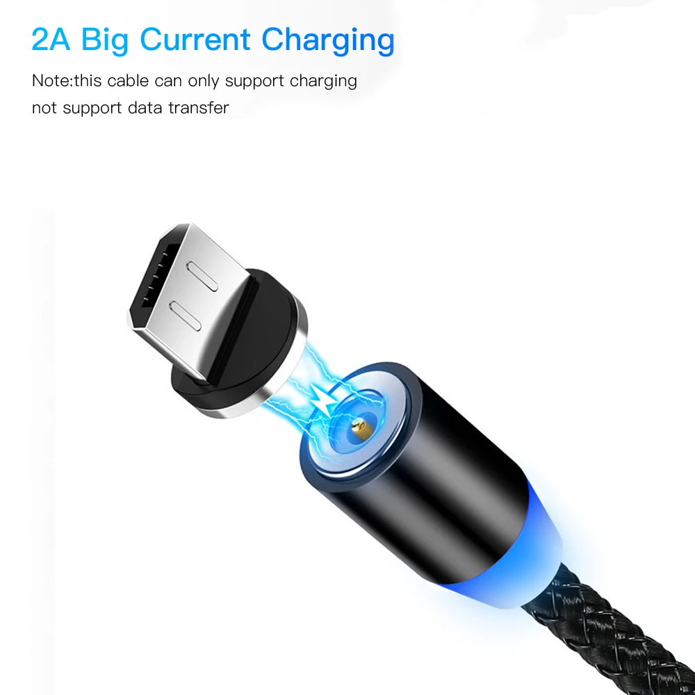 Светодиодный магнитный кабель Micro USB Type-C зарядный 2 1 А быстрая зарядка телефона
