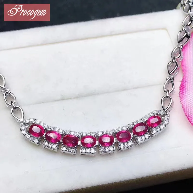 

Natural Ruby Link Bracelets for Women Engagement gift Luxurious 8pcs Genuine Gemstone 925 Sterling silver 18k white gold #116
