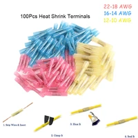 100pcsset waterproof heat shrink butt 3 sizes crimp terminals insulated electrical wire cable connectors for 22 10 awg