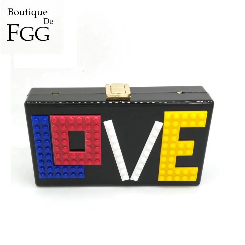 Boutique De FGG любовные письма для женщин черный акриловый бокс клатч Сумки Вечеринка