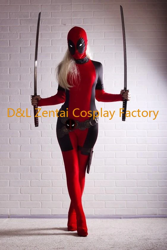 Бесплатная доставка DHL для дам костюм с принтом Дэдпул Красный Полный тела