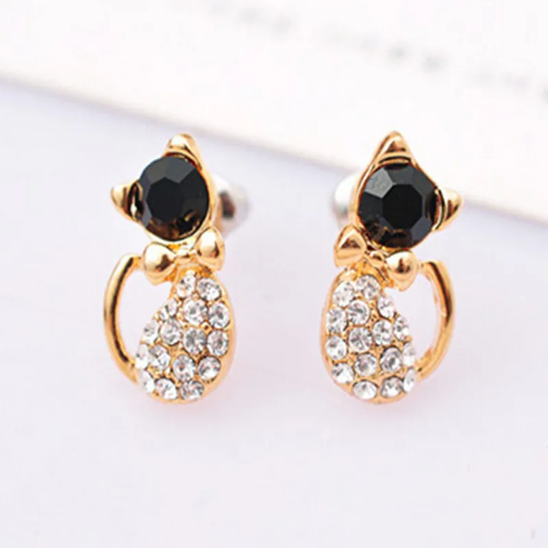 Женские серьги гвоздики в виде котенка с кристаллами|cat stud earrings|fashion earringsstud earrings |
