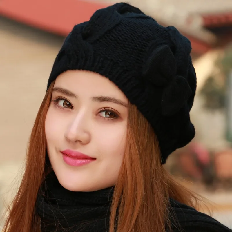 Мода Повседневная Тонкий Вязаный Шерстяной Мило Милая Девушка Skullies Шапочки