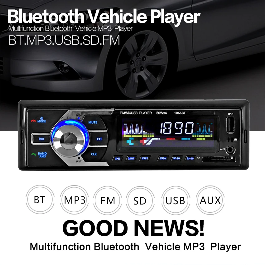 12 В Автомобильный тюнер стерео bluetooth FM радио MP4 аудио плеер телефон USB/SD MMC порт Автомобильный Радио тюнер с bluetooth In-Dash 1 DIN1066